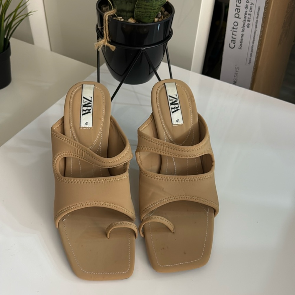 Zara Neoprene Heels Beige Womens Size 41